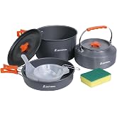 DINITHRON Camping Cookware Set, Camping Pots and Pans Set for 1-3 People | Lightweight backpacking mess kit, durable hard-anodized aluminum fast heat transfer, compact nesting storage, fits 1-3 people