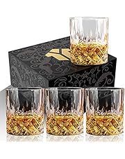 OPAYLY Crystal Whiskey Glasses Set of 4, Rocks Glasses, 10 oz Old Fashioned Tumblers for Drinking Scotch Bourbon Whisky Cocktail Cognac Vodka Gin Tequila Rum Liquor Rye Gift for Men Women at Home Bar