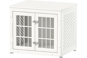 rehomerance Heavy Duty Dog Crate Furniture for Small Dogs, Enclosed Design with 0.5inch Holes, Indestructible Metal Kennel, Chew Proof Pet House Cage Indoor, Decorative Dog Kennel End Table, White