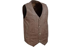 Milwaukee Leather LKM3702 Men's Leather V-Neck Western Style Motorcycle Rider Vest w/Classic Buffalo Snaps Closure - Medium