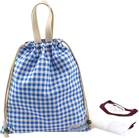 Amazon Co Jp スカイチェック ネイビーチェック 持ち手付き巾着 大 シューズ バッグ