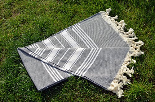 Dandelion - Basic Pattern - Naturally-Dyed Cotton Turkish Towel Peshtemal - 71x39 Inches - Black - Thumbnail 2