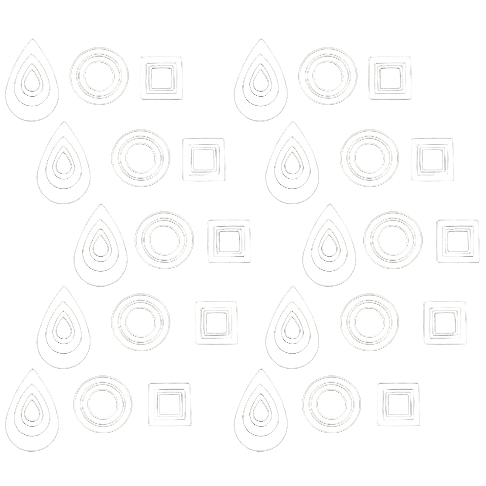 SUNNYCLUE 1 Box 120Pcs 12 Styles Linking Rings Earrings Beading Hoop Brass Open Bezels Frame Charms Round Teardrop Square Shape for Earring Findings Crafts Making Supplies, Silver