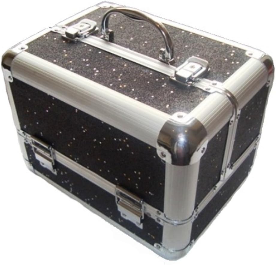 Sparkly Glitter Aluminium Beauty Make up Vanity Case Box Nail hair Box (BLACK)