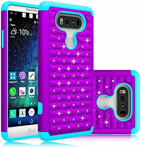 LG V20 Case, SAUS [Drop Protection/Shock Absorption Technology] Studded Rhinestone Crystal Bling Hybrid Armor Defender Dual Layer Case Cover For LG V20 2016 Release (Purple/Mint)