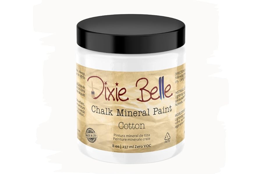 Dixie Belle Paint Company Chalk Finish Furniture Paint - Cotton (8oz) - Matte Pure White Chic Chalk Mineral DIY Furniture Paint