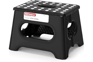 HBTower Folding Step Stool 9 Inch - Holds 600 lb, Non-Slip Surface & Carry Handle - Sturdy Step Stool for Kids, Toddlers & Adults - Compact Foldable Foot Stool for Kitchen, Bathroom, Bedroom, Outdoor