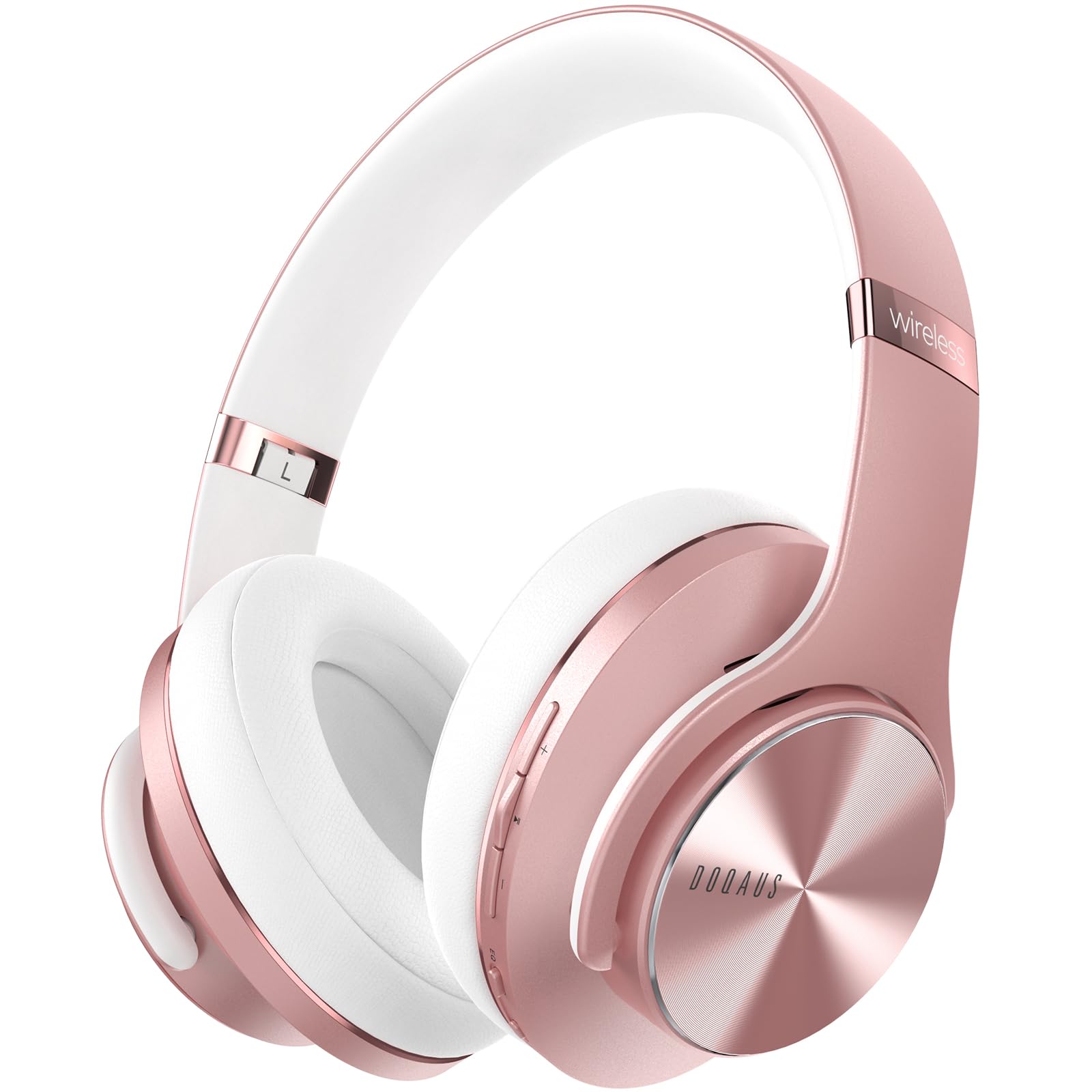 DOQAUS Bluetooth Headphones Over Ear, Foldable Wireless Headphones with 3 EQ Modes, 90 Hrs Playtime, Built-in Mic & Wired Mode, Soft Memory-Protein Earmuffs for Office Cellphone PC Tablet(Rose Gold) — image 1