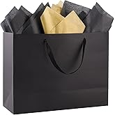 Addblu 3 Pack Extra Large Black Gift Bags with Handles - Includes 9 Tissue Papers, 16x6x12 Inches for Men Birthday Party, Wedding, Father's Day, Shopping Business, Thanksgiving, Christmas (Extra Large - 3Pcs)
