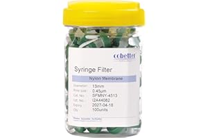 COBETTER 100 Pack Syringe Filter Nylon Lab Filters 0.45μm Pore Size 13mm Diameter Hydrophilic Filtration Non-sterile Green