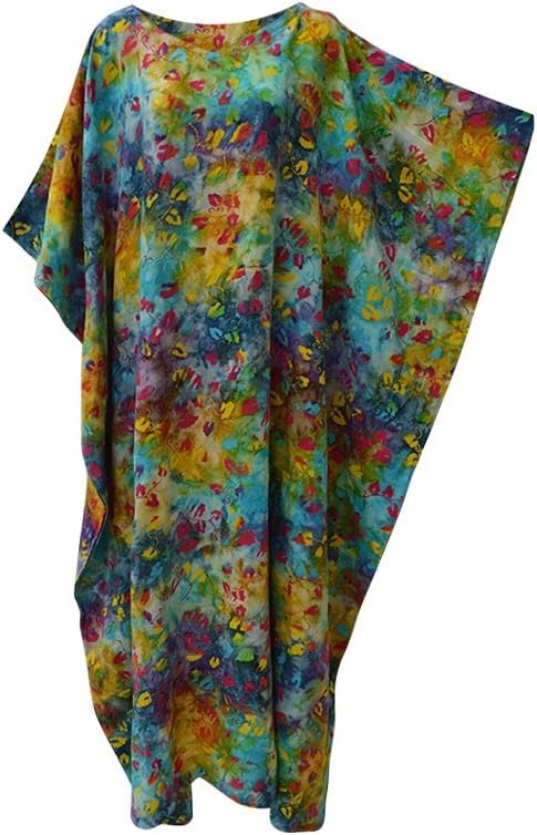 Glow Vibrant Tie Dyed Leaf Kaftan Caftan Cool Soft Long Ladies Dress Plus Hand Printed Blue
