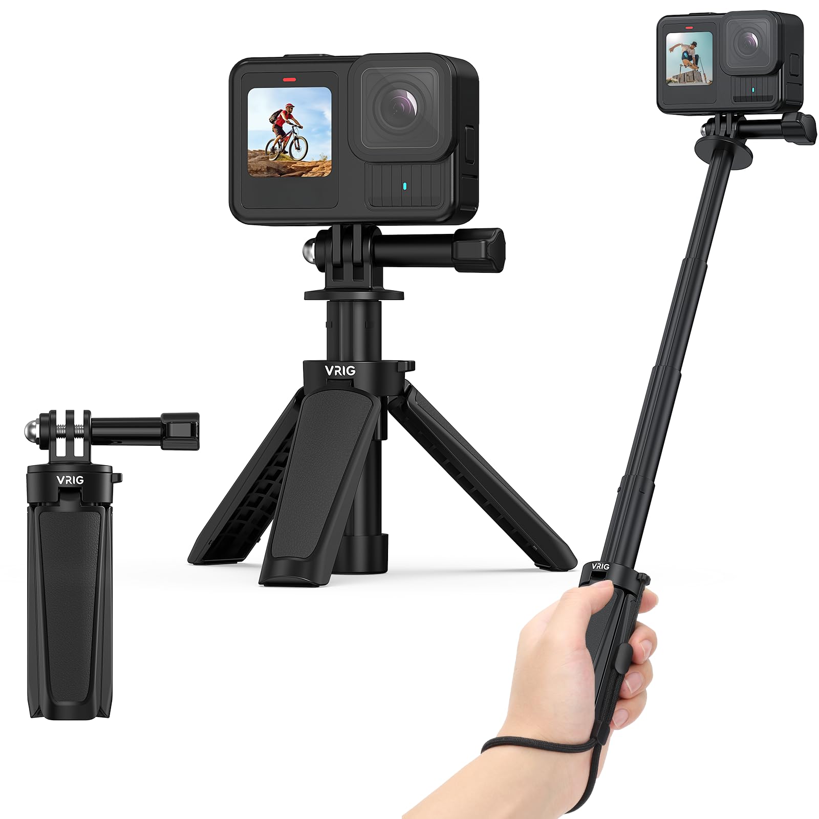 VRIG TP29 Extenable Mini Camera Tripod,Portable Small Handle Grip Desktop Webcam Selfie Stick Tripod for DJI Osmo Action 5Pro/4/3/AKASO Brave EK7000,Pole Tripod for Action Camera Hero 13 12 11 10 Max