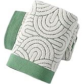 YiLUOMO 100% Cotton Green Border Hand Towel Set of 2 Soft Ribbed Striped Modern Geometric Arc Pattern Ultra Absorbent Decorative Hand Towels for Bathroom 13 x 29 Inch
