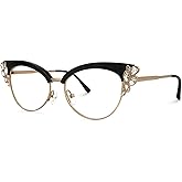 Zeelool Women's Trendy Rhinestone Oversized Cat Eye Blue Light Blocking Glasses Hearn VFX0060