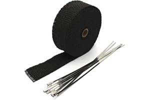Etopars 5CM X 5M Fiberglass Roll Black Racing Exhaust Heat Header Pipe Wrap Tape Sleeve 6 Ties Car