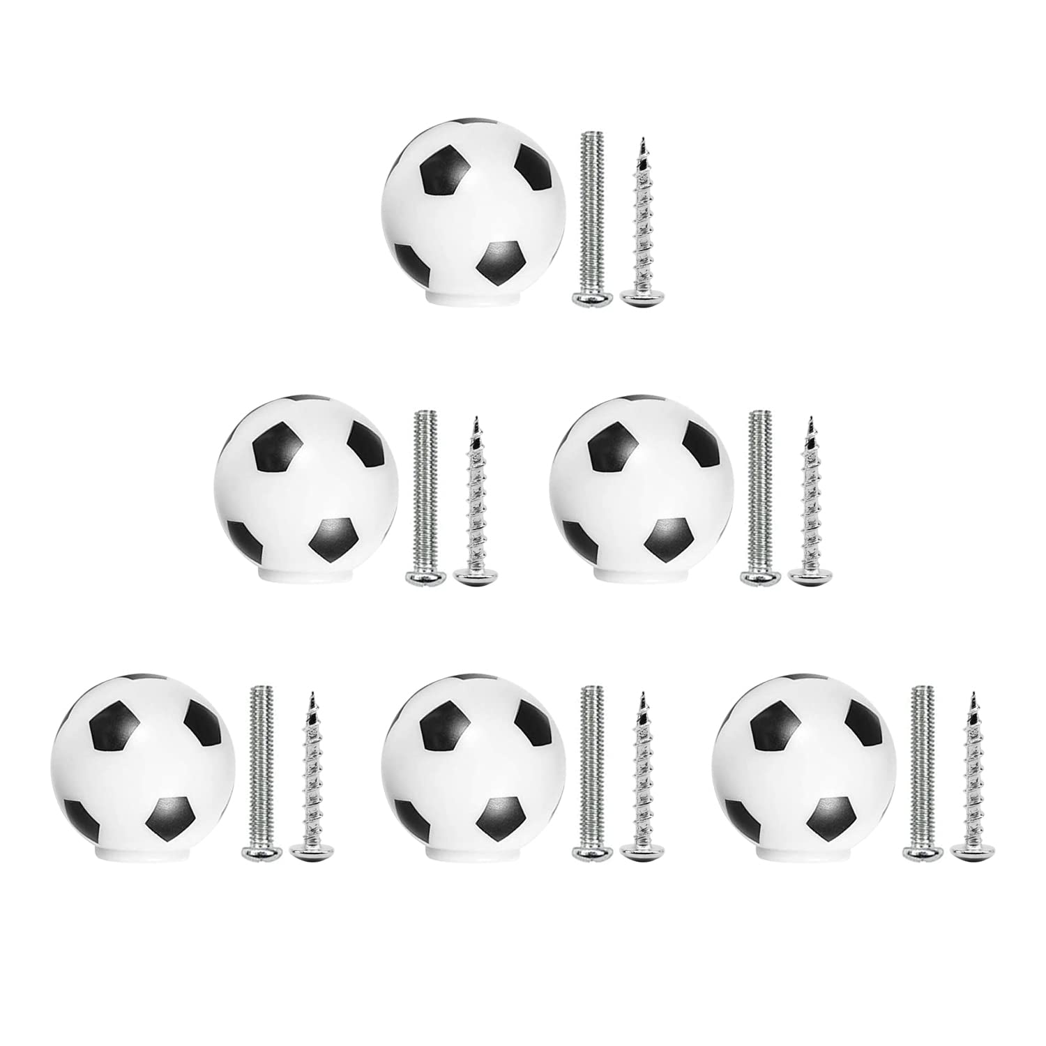 JINTANG 6pcs Football Knobs Handle, Cartoon Kids Drawer knobs, with 2-Kinds Screws, Football Cupboard Knob Soccer Dresser Handles for Baby Drawers, Boy Cabinets, Home Kitchen Bathroom wardrobes