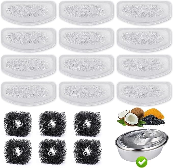 Photo 1 of 12 Pack Replacement Filters for D30 67oz/2L Automatic Pet Fountain, Triple Filtration Pet Fountain Filter Replacement, Carbon Cat Water Fountain Filters
