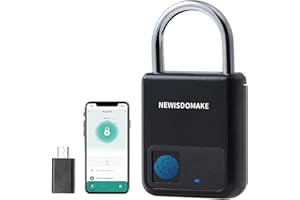 NEWISDOMAKE Fingerprint Padlock, Smart Padlock with Fingerprint or Remote Authorized Unlock, Biometric Lock Suitable for Luggage, Bookcase, Suitcase, Backpack, Bike, School Locker, Gym Locker Lock(Black)