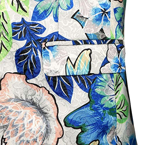 Mens Floral Flower Print Suit Lapel Slim Fit Stylish Blazer Coat Pocket Jacket White - Thumbnail 4