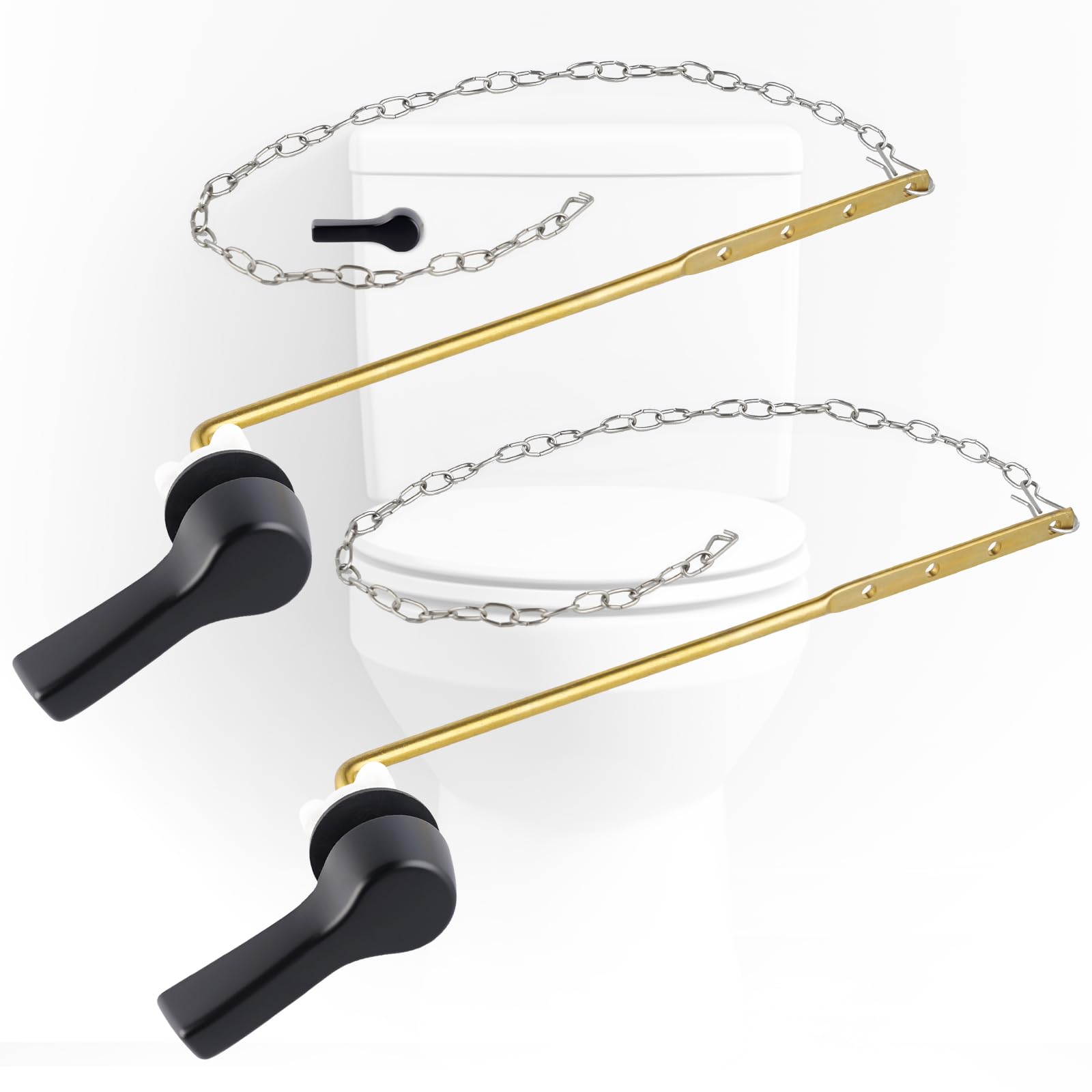 Photo 1 of iFealClear 2 Pack Universal Metal Toilet Tank Flush Lever Replacement, Front Mount Handle Toilet Tank Trip Lever with 2 Pieces Stainless Steel Flapper Chains, Easy Install, Solid Brass, Matte Black