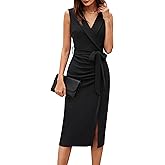 GRACE KARIN Women's Wear to Work Sleeveless Ruched Bodycon Office Pencil Midi Dresses with Belt