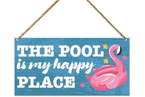 QVUXZ Summer Pool Wood Sign Decor, Outdoor Living Pool Patio Decor for Home Backyard Outside Porch Decorations, Swimming Pool Hanging Sign Decor, The Pool Is My Happy Place