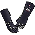 932℉ Leather Welding Gloves for Women Man, Heat Resistant Fire Long Sleeve Gloves for Tig Mig Stick BBQ Fireplace Animal Handling(Large 16inch)