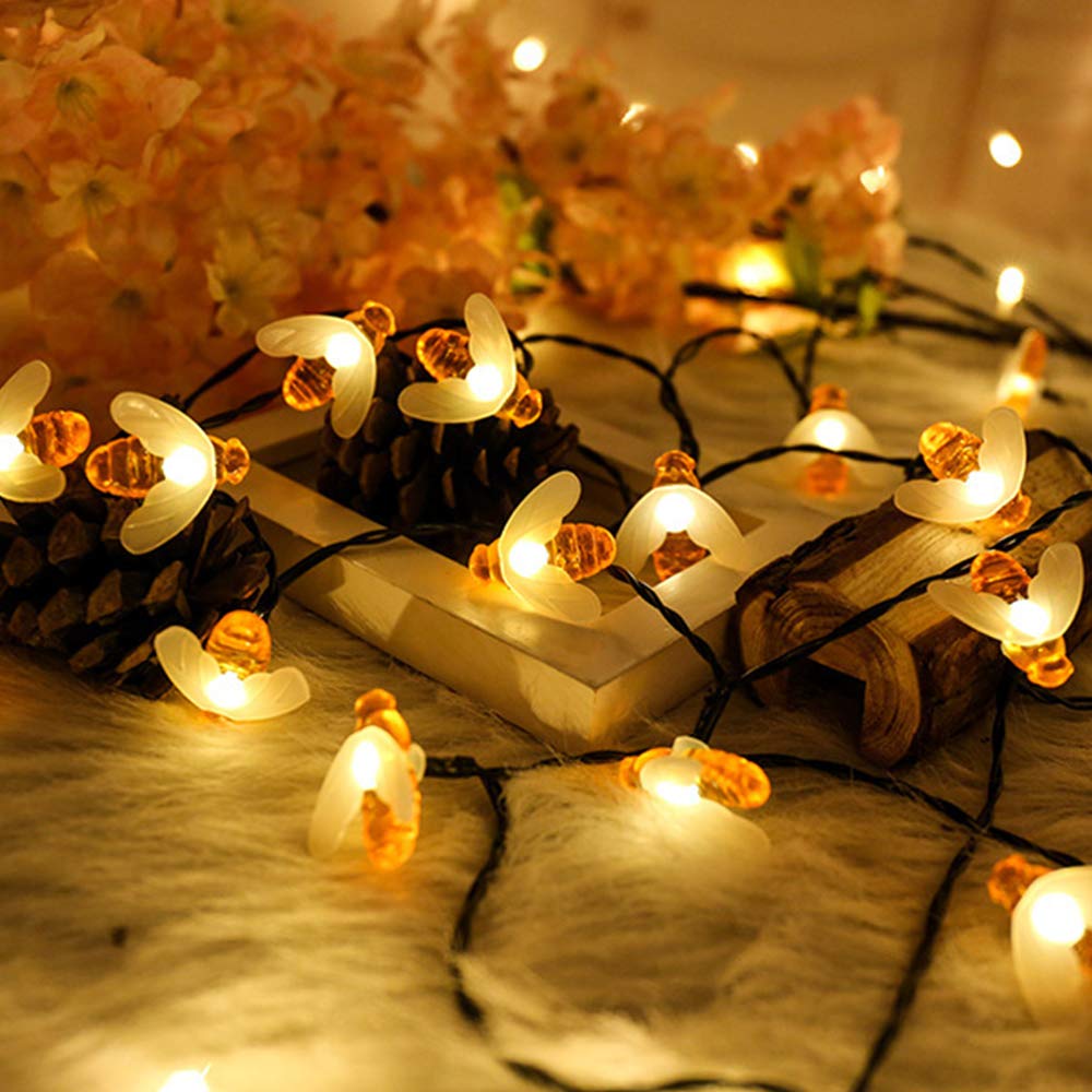 Solar Garden Lights, Cshare 50 LED Honeybee Fairy String Lights，8 Mode 7M/ 24Ft Waterproof Outdoor/Indoor Solar Powered Decorative Lighting for Home, Patio, Party, Christmas,Decoration (Warm White)