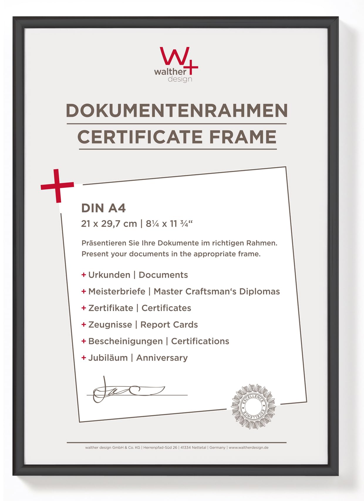 walther Design Picture Frame Black 21 x 29,7 cm (DIN A4) 3-Pack, New Lifestyle Plastic Frame KV130B3