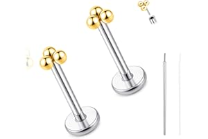 limerencia Titanium Threadless Flat Back Earrings Stud, 20G Press Fit Titanium Push Pop in Cartilage Tragus Labret Lip Medusa