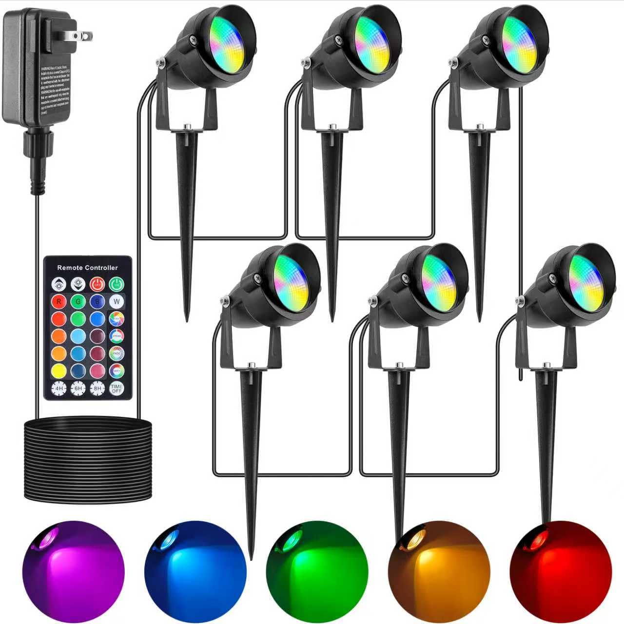 Photo 1 of Halloween Spotlights Outdoor, 24W Color Changing Landscape Lighting with Remote & Timer (4H/6H/8H), IP65 Waterproof Aluminum RGB Spot lights for Yard, Garden, House Halloween Decorations (6 lights)