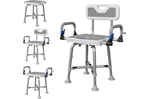 SEATYUPRO Shower Chair for Seniors Elderly Handicap Disabled Or Bariatric Adults Heavy Duty 500 Lbs Bench Seat for Inside Shower Stall and Bathroom Bath Tub with Arms and Back Adjustable Stool Chairs
