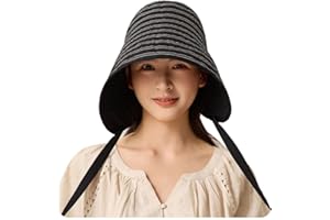 Women's Striped Bucket Hat with Ribbon, Bell Shaped Summer Sun Hat, Foldable Chic Fisherman Cap, Packable Beach Hat