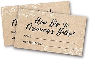 TESEDUPOOLE Kraft Paper How Big is Mommy's Belly Cards (Set of 50), Guess Mommy's Belly Size Game, Baby Shower Decorations - KA01