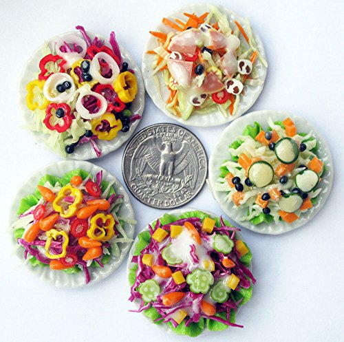 Mixed Assorted 5 Salad Dollhouse Miniature Food, Barbie Food