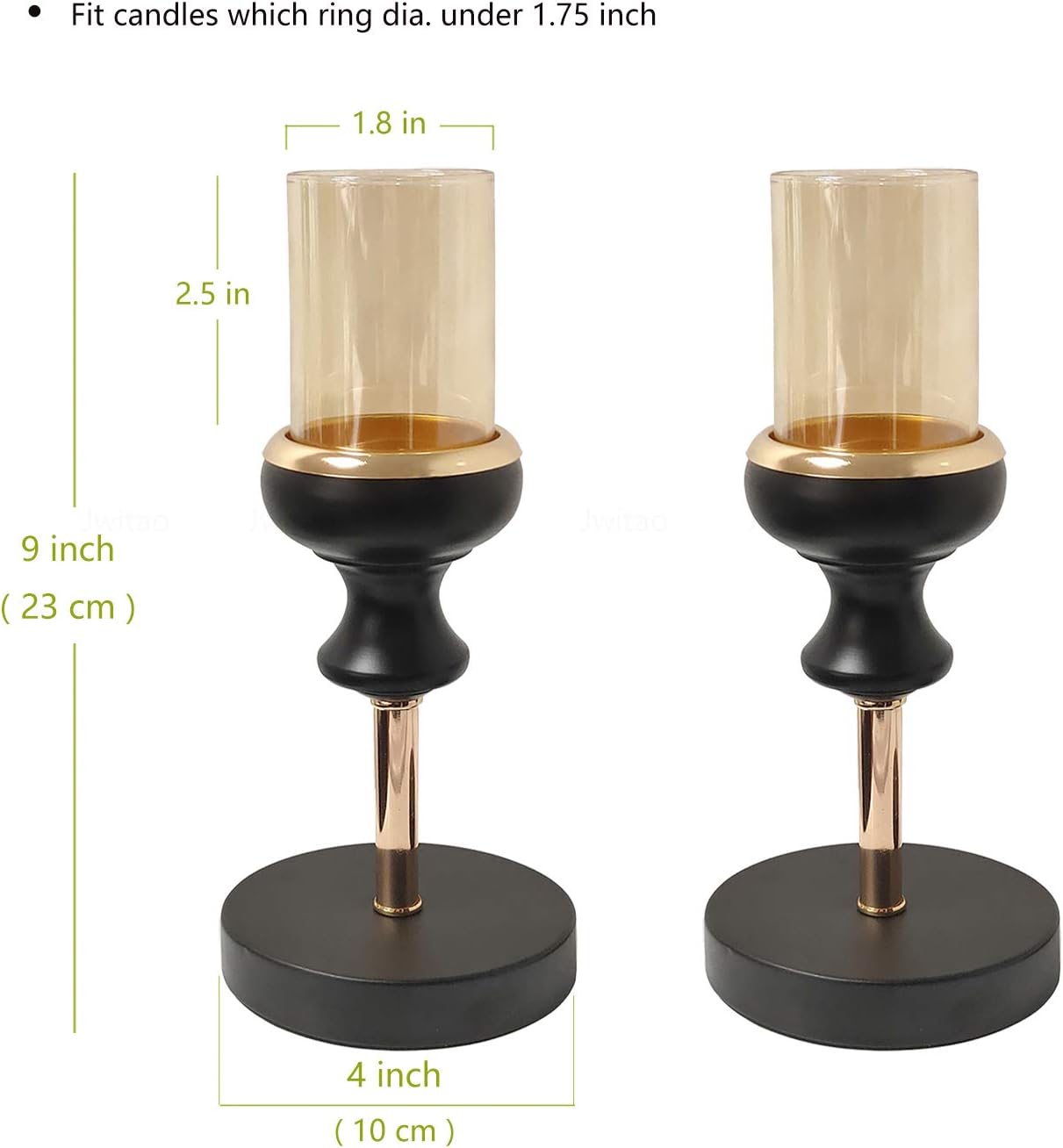 Jwitao Small Black Candle Holders, Windproof Hurricane Candle Holder Indoor & Outdoors 9": Kitchen & Dining