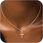 Fezodo Cross Necklace for Women, 14K Gold Plated Small Cross Pendant Necklace for Women Dainty Religious Faith Jewelry Gifts