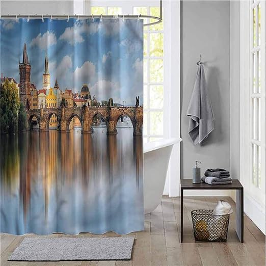 Amazon Com Wanderlust Funny Shower Curtain Czech Republic Prague Machine Washable Bathroom Decor Curtains W72 X L78 Inch Home Kitchen