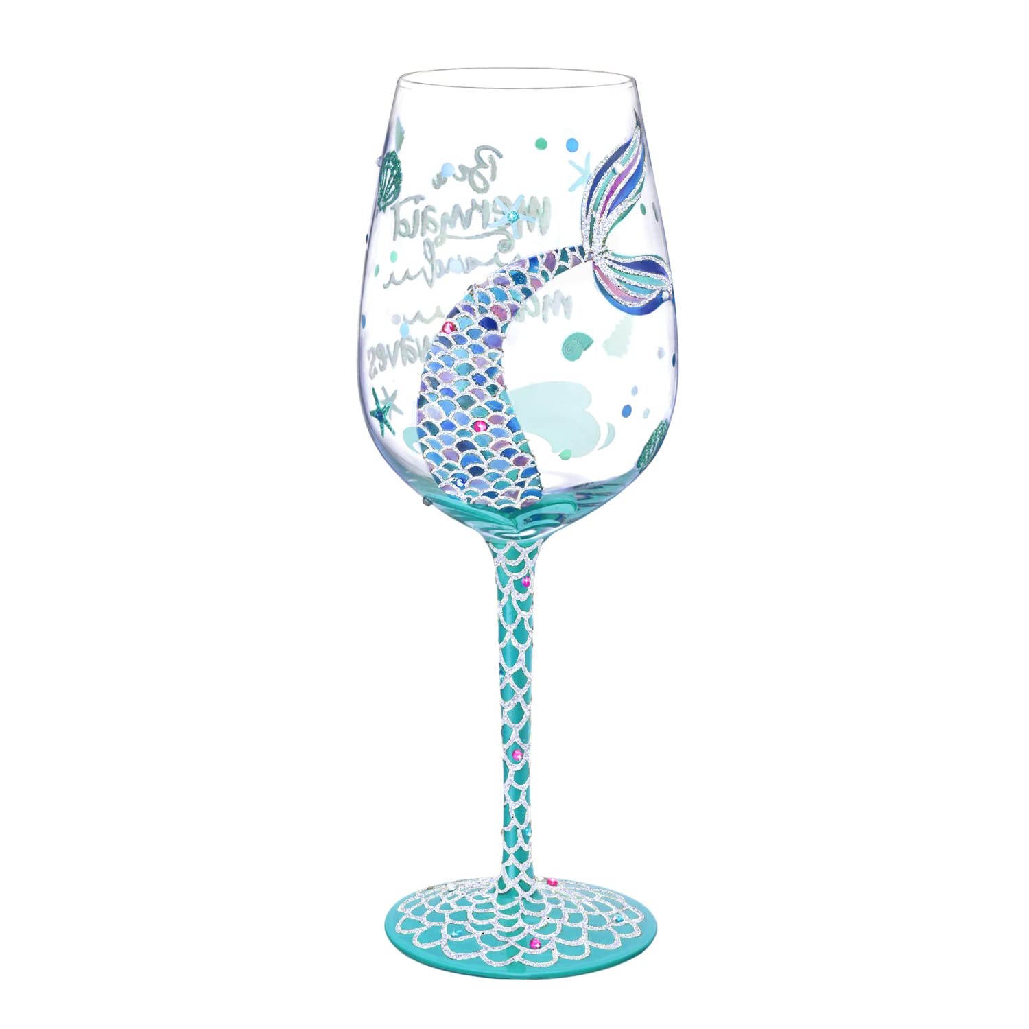 NymphFable Hand-Painted Wine Glass Mermaid Sayings Artisan Painted Glass 15oz Personalised Gift for Girls Women