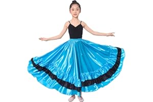 BACKGARDEN Girls Black Red Ruffles Layers Satin Long Skirt for Spanish Flamenco Belly Dance Gypsy Folklorico