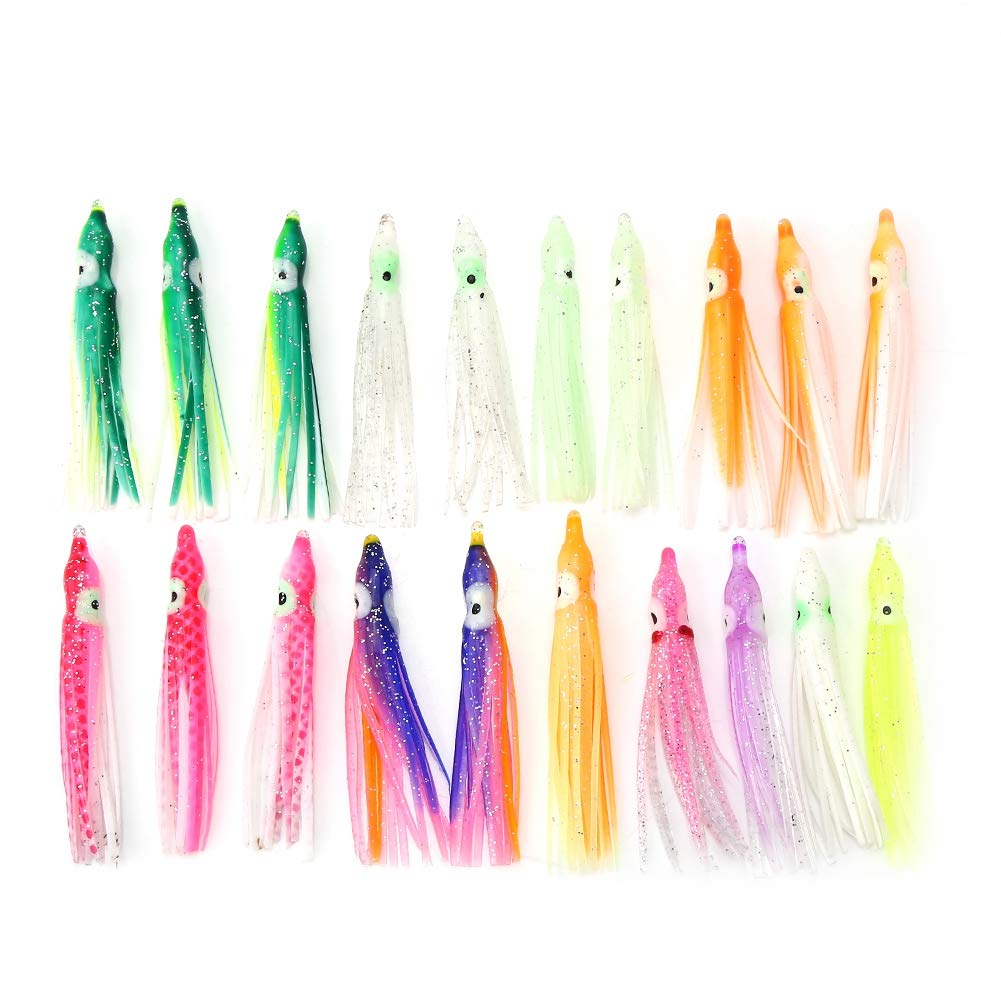 Artificial Soft Bait, Squid Fishing Lures , 20pcs New Useful Mixed Color Squid Skirt Bait Saltwater Sea Fishing Lures(6cm)