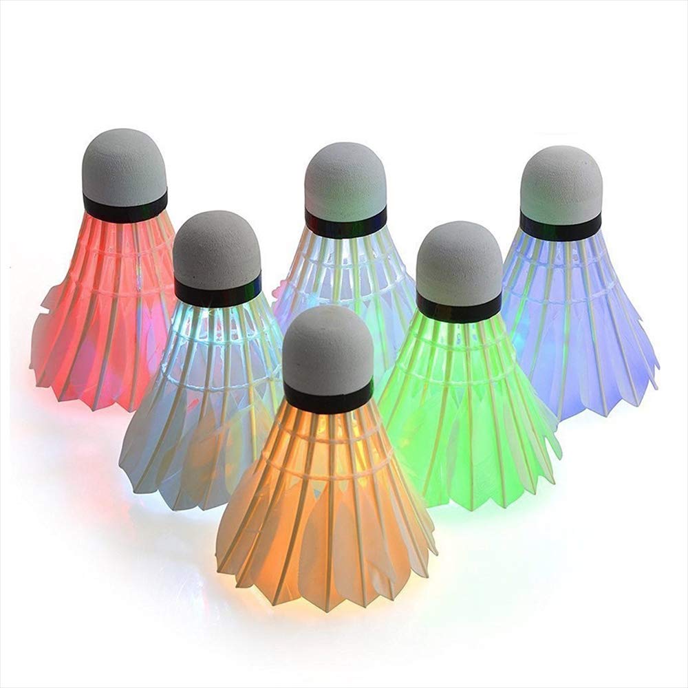 6-Pack LED Badminton Shuttlecocks, Dark Night Glow Shuttlecocks Balls Nylon/Feahter Colorful Shuttlecock Lighting for Indoor, Outdoor, Sports, Training, Exercise, Entertainment, Games