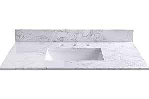MONTARY 37" x22 Vanity Top with Under Mount Rectangle Bowl, Carrara White, artificial Marble Stone, 8" Pre-Drilled Holes, 37"x22" Vanity Top Sink, Reinforced Packaging (Not included Faucet)