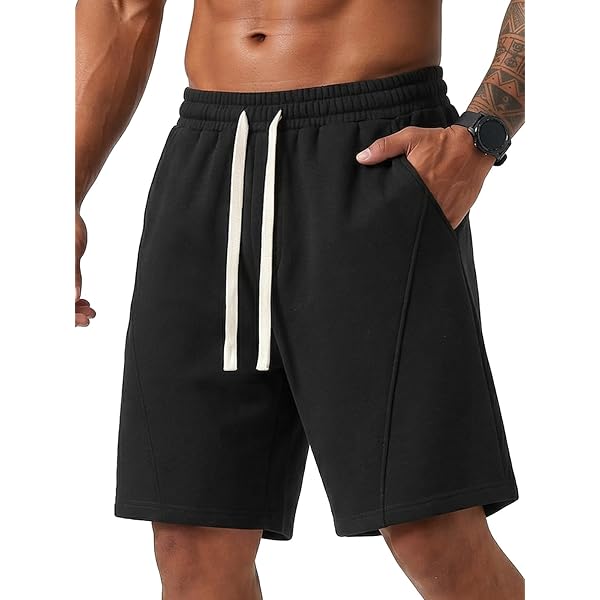 ZUY Men's Baggy Sweat Shorts Cotton Long Below Knee Fleece Capri