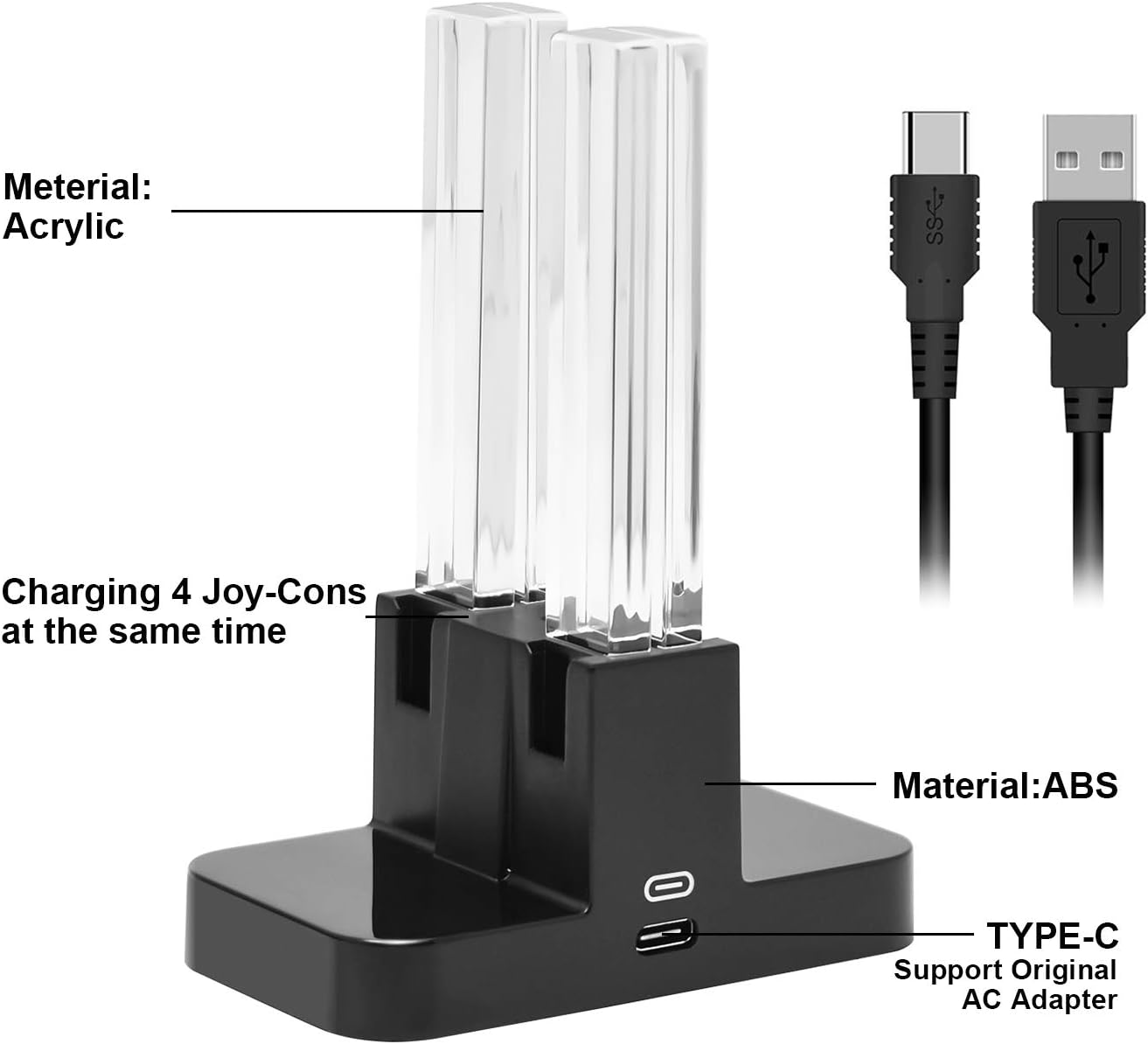 Charging Dock for Nintendo Switch Joy-Con,Charging Station for Nintendo Switch with a USB Type-C Charging Cord: Electronics