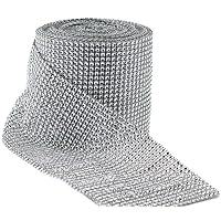 Aeroway Silver Diamond Rhinestone Ribbon Wrap Bulk 30 Feet - Wedding Decorations, Party Supplies