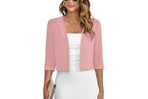 Heymoments Women's Thin Shrugs 3/4 Sleeve Lightweight Cropped Tops Open Front Cardigan for Dress