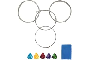 JYsun Electric Bass Strings 1 Full Set Steel Core Nickel Alloy Wound Nickel-Plated Ball-End with 1pc Blue Cleaning Cloth and 5pcs Guitar Picks