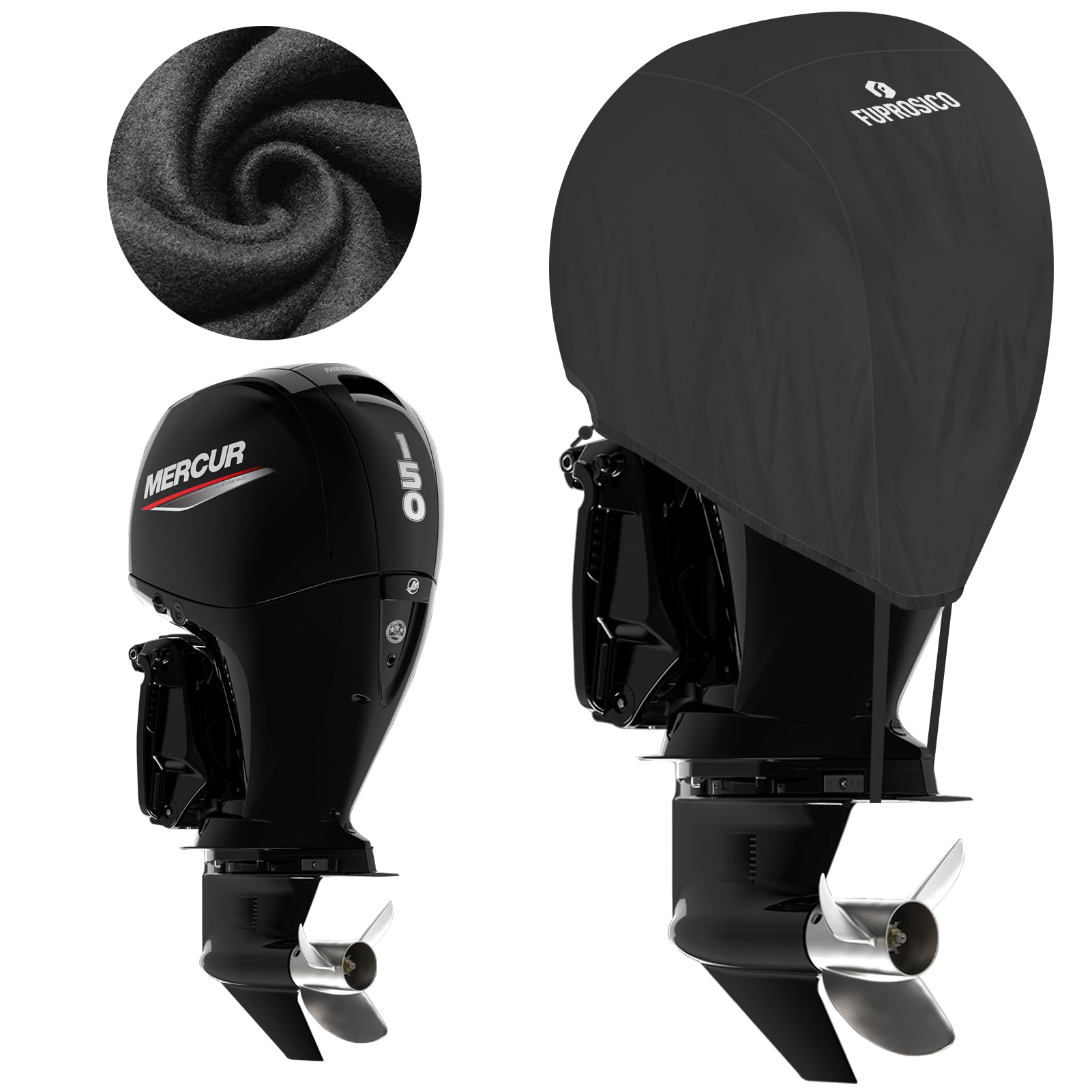 Photo 1 of Fuprosico 1200D Boat Motor Cover, Custom Fit Outboard Engine Cover Compatible with Mercury 135HP- 150HP - 4STR 4 CYL 3.0L 2011-2023,100% Waterproof with Soft Lining,Marine Grade,Black