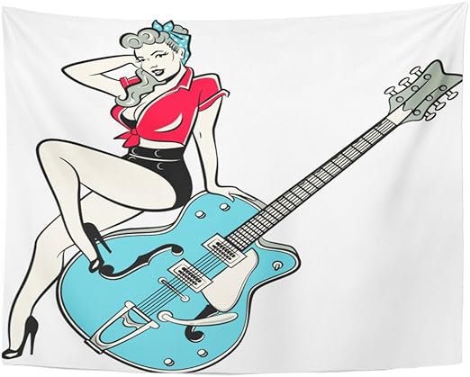 Amazon Com Emvency Tapestry Retro Rockabilly Pinup Girl Sitting